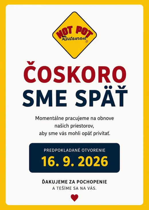 Oznam: Hot Pot Červeník sa čoskoro znova otvára